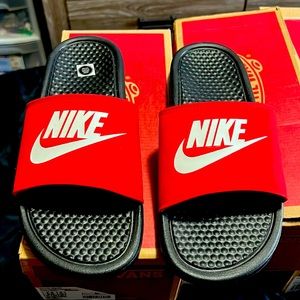 Red & White Nike Slides